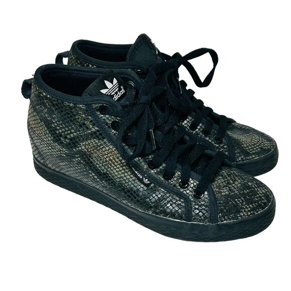 Adidas Honey Up Snake Print Shoes High Top Hidden Wedge Sneakers Black Women's 8 - Picture 1 of 12
